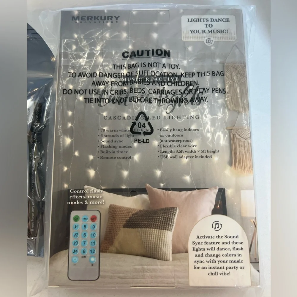Merkury Innovations Warm White Music Reactive Curtain Lights & LED Light Strip